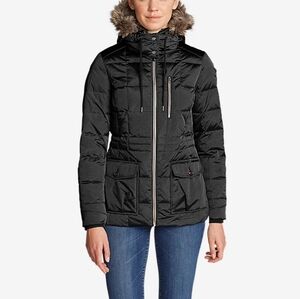 Eddie Bauer Yukon Classic 2.0 Down Parka Hooded 650 Down Black Small Faux Fur